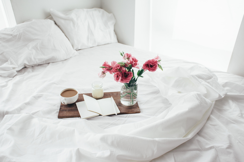 Bedroom flowers on White Duvet