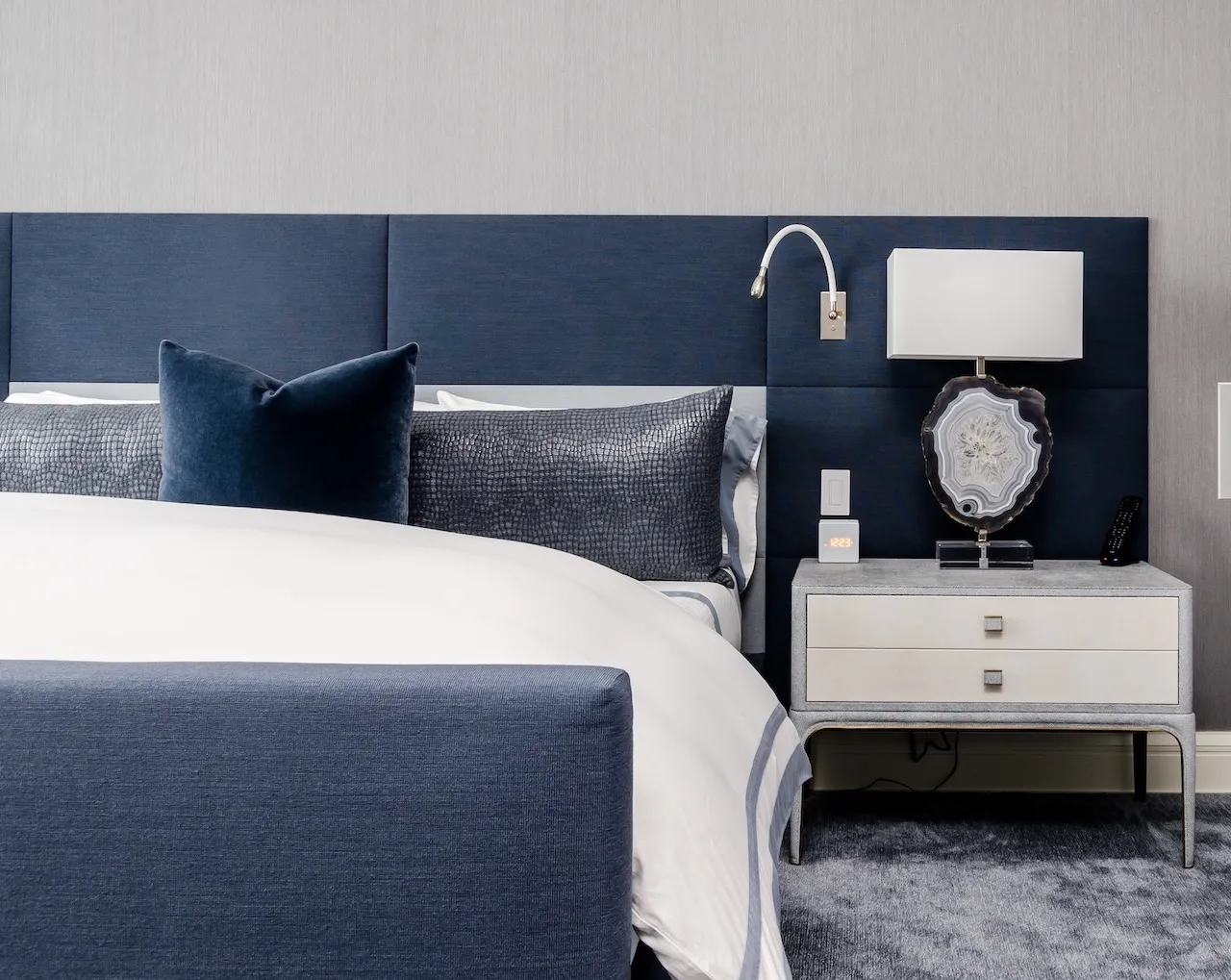 A blue bedroom and tempur mattress