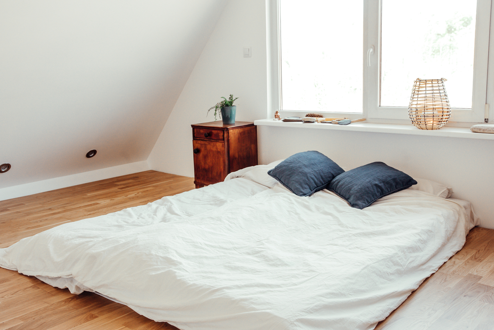 A mattress on the floor; a temporary solution for sleeping in hot weather