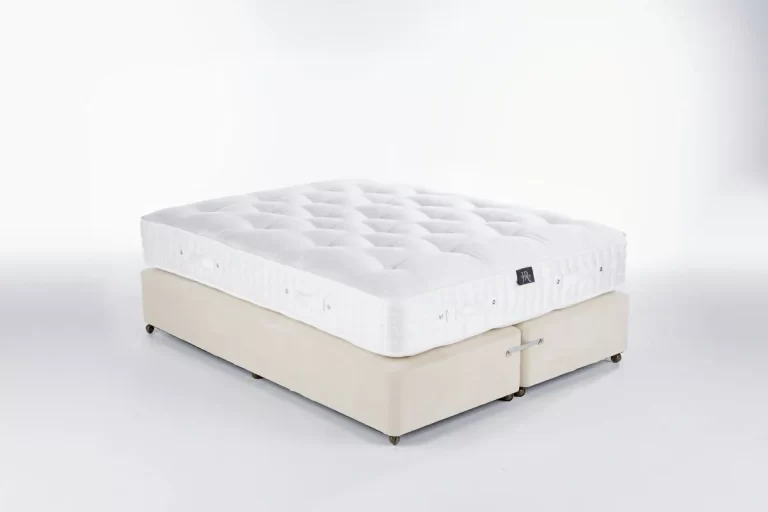 Artisan Bespoke on an Artisan bed base and mattress in ivory chenille