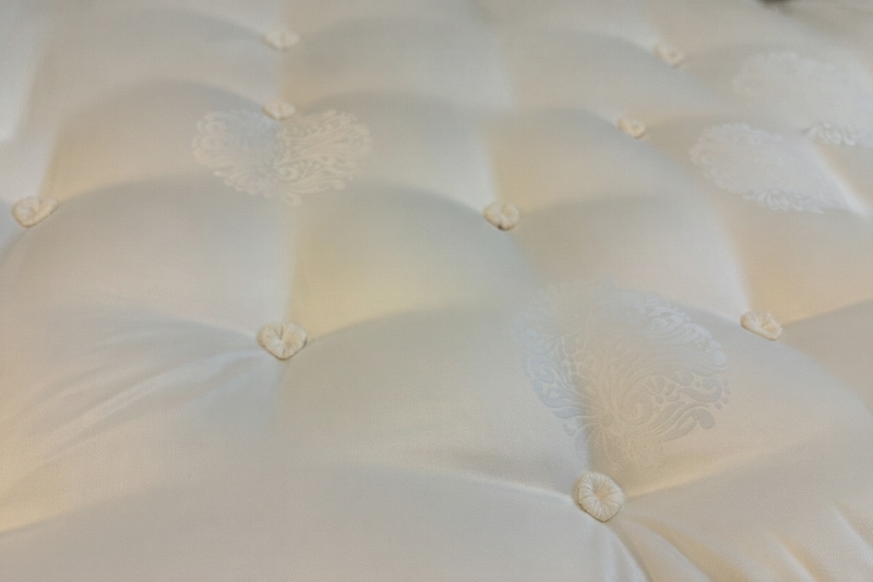 Woven mattress ticking, the layer that carries the fire retardant treatment